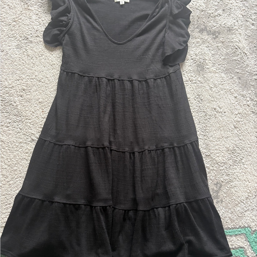 Max Studio Black Tiered Midi Dress with Ruffle Sleeves Size S